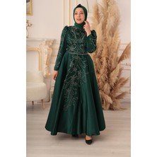 Moda Martı Yıldız Abiye Taş Işlemeli Kabarık Model Tesettür Abiye (KD0018510)