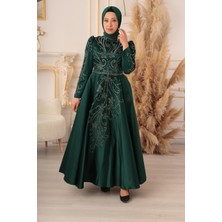 Moda Martı Yıldız Abiye Taş Işlemeli Kabarık Model Tesettür Abiye (KD0018510)