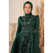 Moda Martı Yıldız Abiye Taş Işlemeli Kabarık Model Tesettür Abiye (KD0018510)