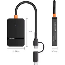 Foxyn ADS-315 Lightning + Usb-C Ms Cf Tf/sd Dhc Sdxc Kamera Tak Çalıştır Type C USB 3.0 Data Kart Okuyucu