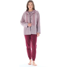 Feyza Kadın Balık Sırtı Desenli Önden Düğmeli Paçası Lastikli 3'lü Pijama Takımı 4929