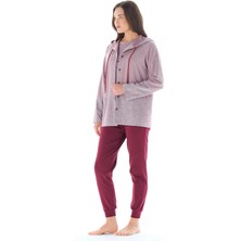Feyza Kadın Balık Sırtı Desenli Önden Düğmeli Paçası Lastikli 3'lü Pijama Takımı 4929