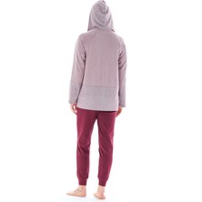 Feyza Kadın Balık Sırtı Desenli Önden Düğmeli Paçası Lastikli 3'lü Pijama Takımı 4929