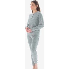 Feyza Kadın Bayan 3 Düğmeli Uzun Kollu Pijama Takımı