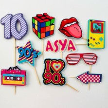 Cake Topper 90'lar Retro Temalı Erkek Kız Çocuk Doğum Günü Isme Özel 3 Boyutlu Pasta Süsü Seti Retro Cake Topper