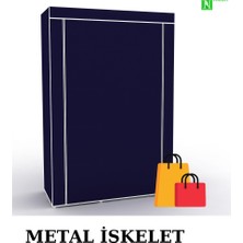 Beyaz Pazar Bez Dolap Metal Iskelet Fermuarlı Tyr Portatif Gardırop Lacivert