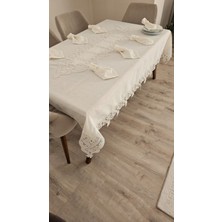 Zesa Home Lüx Gardenya Keten  12 Kişilik 26 Parça Kalp Desen Ağır Dantelli Masa Örtüsü