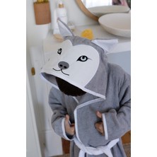 Zengin Home Kapüşonlu Çocuk Bornozu,Pamuklu,Kulaklı,Hayvan Figürlü-Kurt