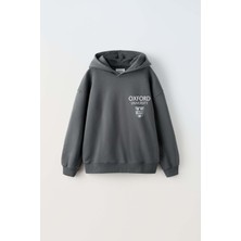 Erkek Çocuk Oxford Modelli Kol Manşetli Pamuk Kapşonlu Sweat