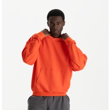Uniu Erkek Kırmızı %100 Organik Pamuk Kanguru Cepli Kapüşonlu Oversize Sweatshirt