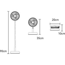 Zemin ve Masa Üstü Ayaklı Uzayan Kısalan Vantilatör Soğutucu Fanı Uzaktan Kumanda Kontrollü Katlanabilir Uzunluk Ayarlı 6000MAH Şarjlı