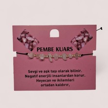 Doğal Taş Bileklik Pembe Kuars Taşı Bileklik Ayarlanabilir Ipli Pınk Quartz Taş Kristalize Kırık Taş Şifalı Bileklik