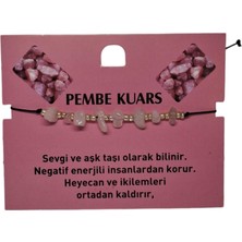 Doğal Taş Bileklik Pembe Kuars Taşı Bileklik Ayarlanabilir Ipli Pınk Quartz Taş Kristalize Kırık Taş Şifalı Bileklik