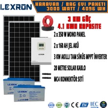 LEXRON HAZIR GÜNEŞ ENERJİSİ SİSTEMİ - KARAVAN/BAG EVI PAKETI - BUZDOLABI+TV+AYDINLATMA - 4.1 KWH 3 KW - PAKET-3