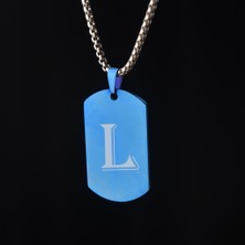 İdol Avm Kişiye Özel Harfli Mavi Künye Erkek Kolye Çelik Takı
