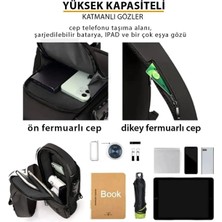 Gölge Unisex Siyah Suya Dayanıklı Suni Deri USB Çıkışlı Çapraz Omuz ve Göğüs Çantası