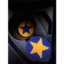 Akbaş Design Punch Nakışı 2li Sarı Lacivert Araba Bardak Altlığı
