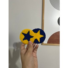 Akbaş Design Punch Nakışı 2li Sarı Lacivert Araba Bardak Altlığı