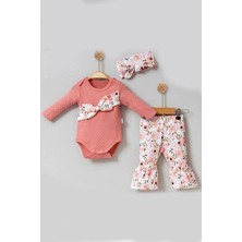 Beruflic Çiçek Desenli Fiyonklu 3'lü Kız Bebek Takım