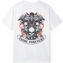 Young Fit Erkek Motorcu Kurukafa Sırt Baskılı Oversize Tişört