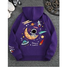 Belabre Oversize Unisex From Moom Baskılı Mor Kapüşonlu Sweatshirt