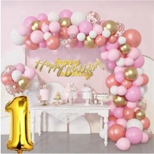 Öz Trend Store 65 Adet Adet Balon Lüks Pembe Rose Gold 1 Yaş Balon Seti