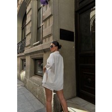 Nice Boutique Çizgili Gömlek Şort Kadın Ikili Takım Bej