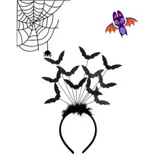 Parti Adresi Halloween Parti Tacı Yarasa Figürlü Cadılar Bayramı  Aksesuarı Siyah