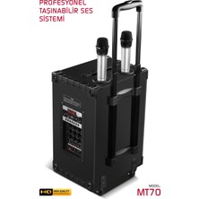 MT70 10" Şarjlı Kumandalı Çift Mikrofonlu Hoparlör Karaoke Sistemi 50 Watt Taşınabilir Amfi Hoparlör