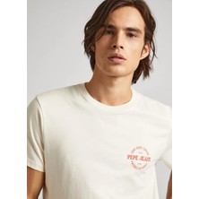 Pepe Jeans Bisiklet Yaka Baskılı Ekru Erkek T-Shirt PM509210 804 Craıg