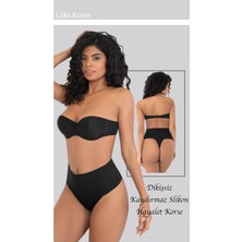 Dikişsiz Yüksek S-M-L-XL-2XL-3XL Beden Bel İz Yapmaz Toparlayıcı Kadın String Tanga Korse Siyah