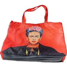 Perabags Kırmızı Frida Baskılı Plaj Çantası