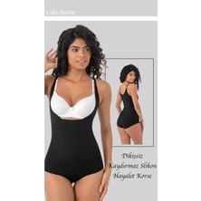 Göğüs Destekli S-M-L-XL-2XL-3XL Beden Seamless Lazer Kesim Toparlayıcı Askılı Kadın Korse Siyah