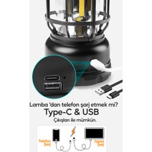 Suled Fanus Fener Vintage Kamp El Feneri USB Type-C Güneş Şarjlı 10W Güçlü LED Işık Power Bank Özellikli