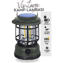 Suled Fanus Fener Vintage Kamp El Feneri USB Type-C Güneş Şarjlı 10W Güçlü LED Işık Power Bank Özellikli