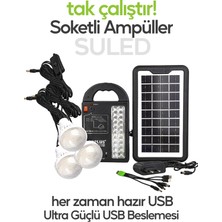Suled   Solar Aydınlatma Seti 3 Lambalı 22 Amper Lithium Bataryalı USB Power Bank LED Işıldak Fener
