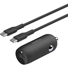 Belkin Boostcharge 30W Hızlı Araç Şarj Cihazı + Usb-C Lightning Kablosu Siyah