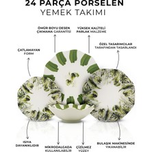 Kitchen Life Green Dream 24 Parça Yeşilli Desen 6 Kişilik Porselen Yemek Takımı - Pasta , Çorba ,yemek , Servis Tabağı