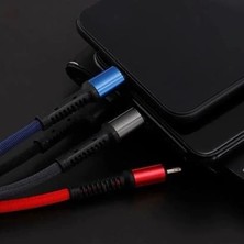 Nlb Ticaret Işıklı Anahtarlık Model 3 In 1 USB Çıkışlı Mikro,type-C ve Iphone Uyumlu Şarj Kablosu