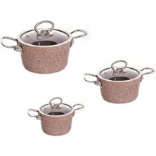 Oms 3’lü Cam Kapaklı Granit Mini Tencere Seti Kahverengi – 152.3111.S1