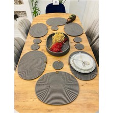 Jüt Hasır Amerikan Servis Oval Supla  Bardak Altı ve Sepet 13 Parça