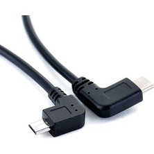 Qincao Sol Açı 90 Derece Mikro USB - Tip-C Kablo Dönüştürücü Otg Adaptör Veri Kablosu 25CM Kablo Siyah (Yurt Dışından)