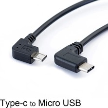 Qincao Sol Açı 90 Derece Mikro USB - Tip-C Kablo Dönüştürücü Otg Adaptör Veri Kablosu 25CM Kablo Siyah (Yurt Dışından)