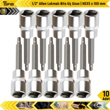 Gfb 1/2" Allen Lokmalı Bits Uç Uzun | Hex5 x 100 mm | 10 Adet