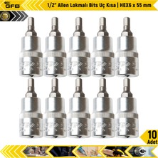 Gfb 1/2" Allen Lokmalı Bits Uç Kısa | Hex6 x 55 mm | 10 Adet