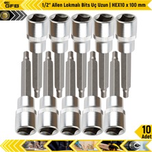 Gfb 1/2" Allen Lokmalı Bits Uç Uzun | HEX10 x 100 mm | 10 Adet