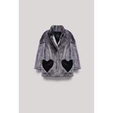 Lia Lea Kız Çocuk Gri Mont Midi Boy Pelüş Kumaşlı Rahat ve Şık Tasarım