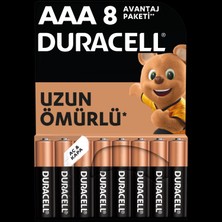 Duracell Alkalin AAA İnce Kalem Pil, 1,5 V LR03/MN2400, 8'li paket