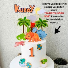 Cake Topper Dinozor Temalı Erkek Çocuk Doğum Günü Isme Özel 3 Boyutlu Çubuklu Pasta Parti Süsü Seti