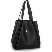 Nas Bag Kadın Büyük Boy Büzmeli Yavrulu Çıtçıtlı Tote Bag Omuz Çantası Siyah